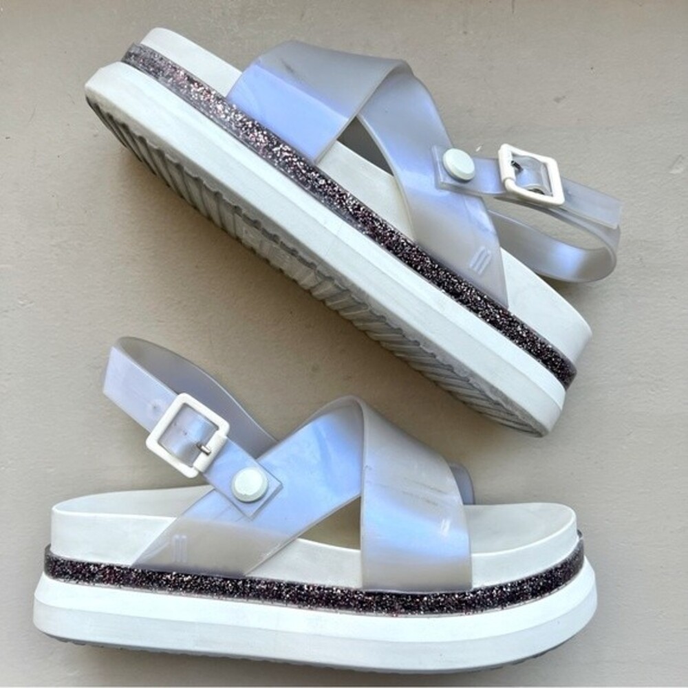 Melissa Awaytomars White Cosmic Sandals II Glitter Platform Soles Women’s Size 6